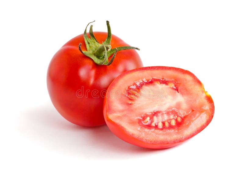 Fresh red tomato with cut isolated on white background