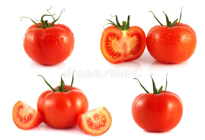 Red tomatoes set isolated on white background.