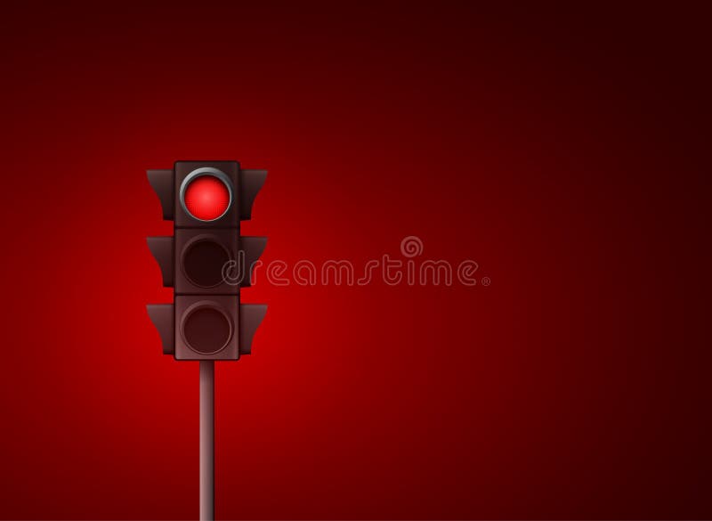 Red traffic light vector background. Signal stoplight road warning lamp stock illustration
