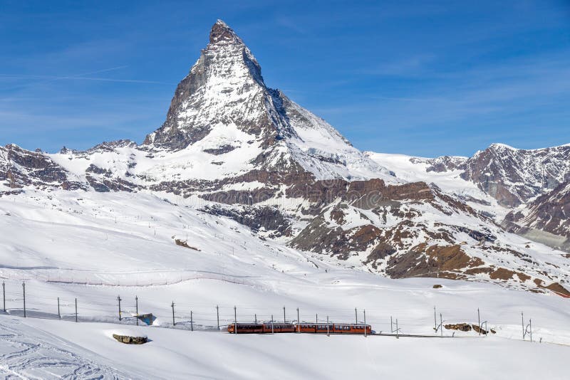 Red Train in Front of Matterhorn Stock Image - Image of railway ...