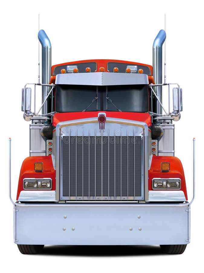 Red truck Kenworth w900 front view. stock image