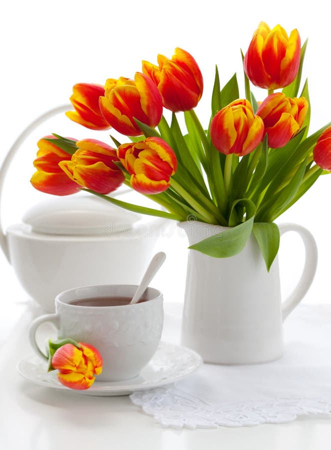 Red tulips and tea