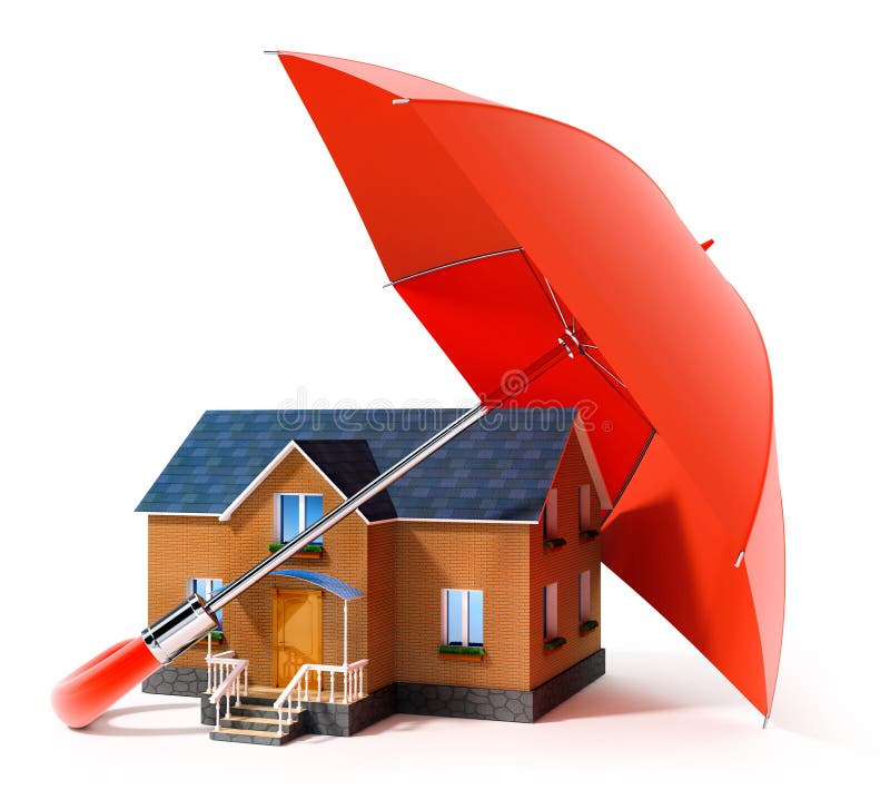 Umbrelă roșie care protejează casa de ploaie stock illustration