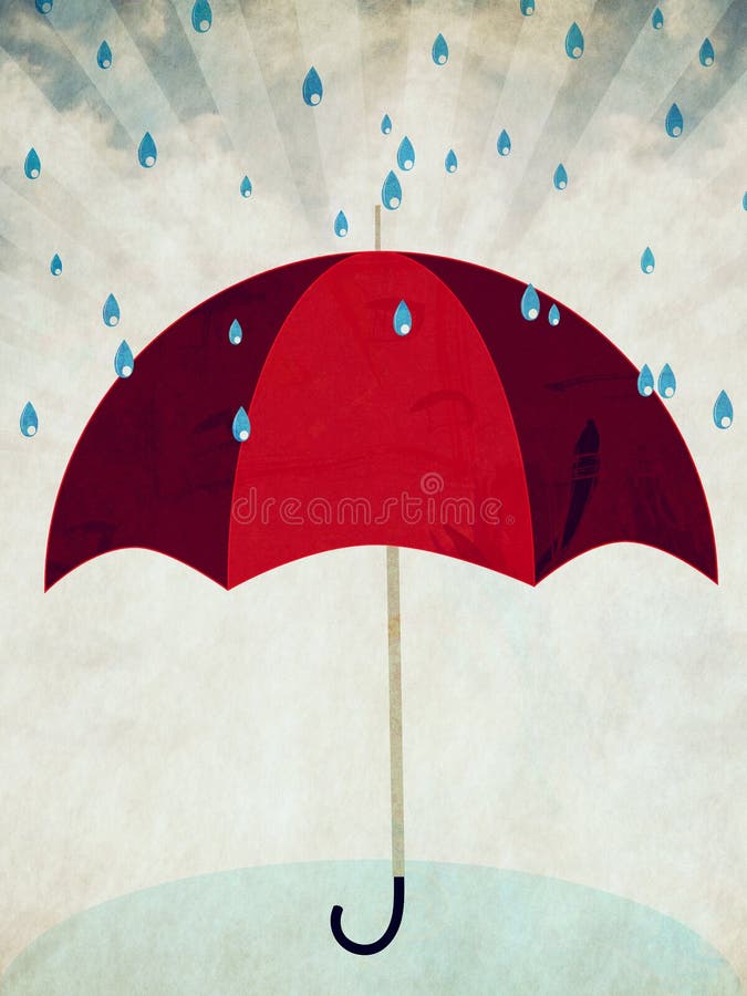 Red umbrella and rain