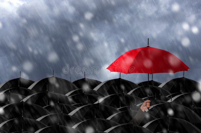 black umbrellas one red