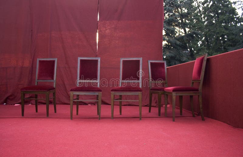 Red velvet chairs stock image. Image of presentation 202769201