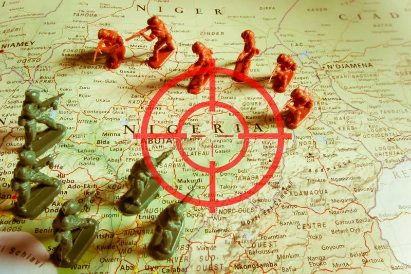 Red viewfinder over rebels on Libya territory: focus on Libya conflict. Cameroon road map stock images, royalty-free photos and pictures