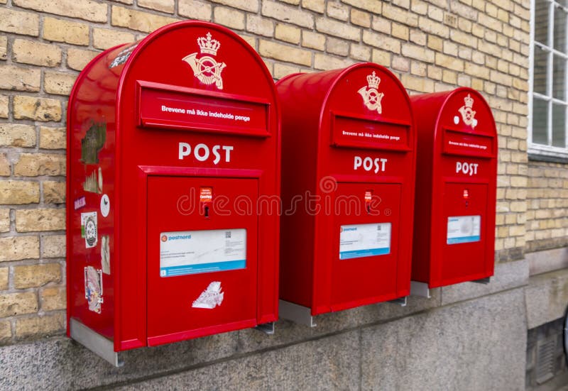 Red Vintage Mailbox, National Symbol, Tourist Attraction. Danish Letterboxes Image - Image of royal, culture: 177190900