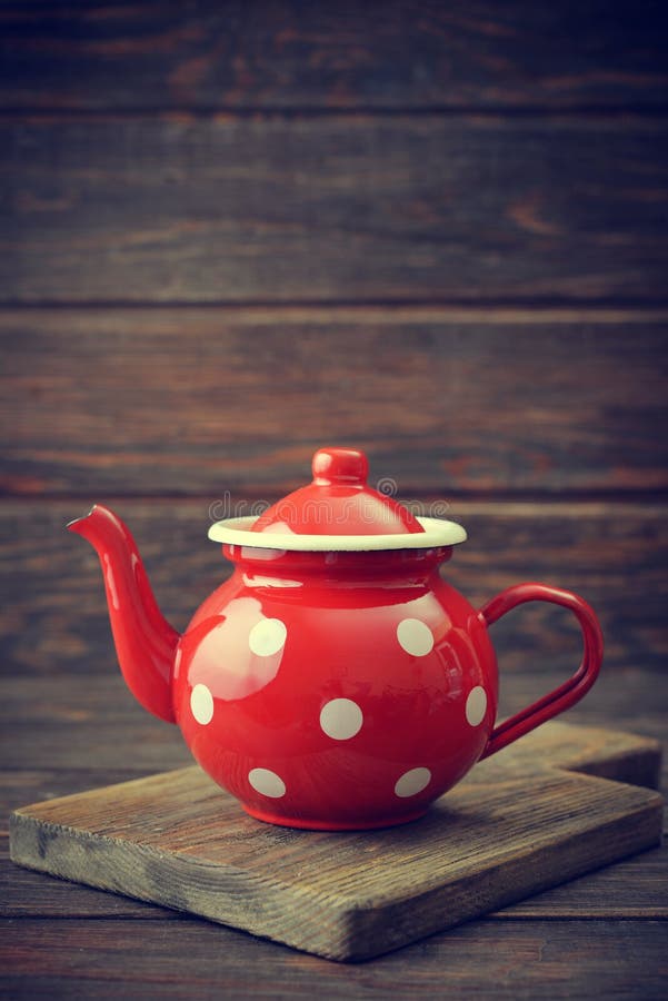 Red vintage teapot stock photo. Image of wooden, metal - 49636494