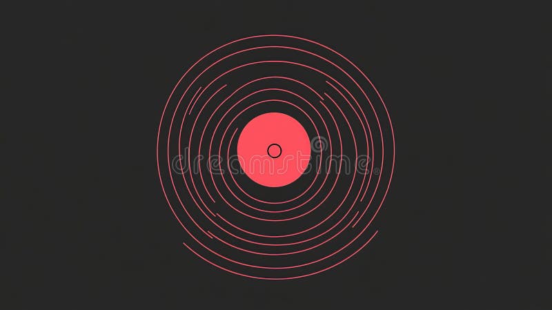 Red vinyl record minimalizm design dark background music plakat obraz stock