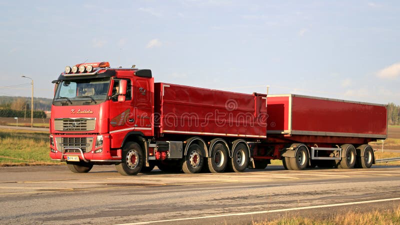 Red Volvo FH16 540 With Full Trailer On The Road Editorial 