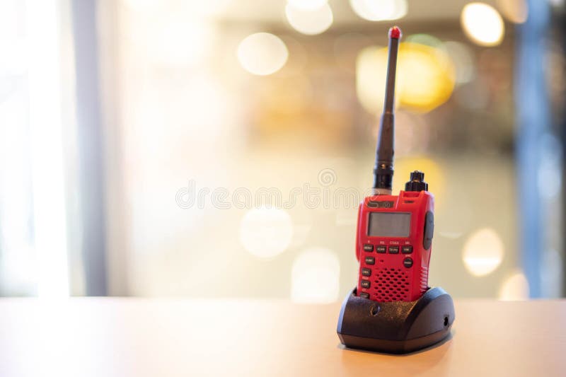 A red Walkie Talkie or Portable radio transceiver for communication