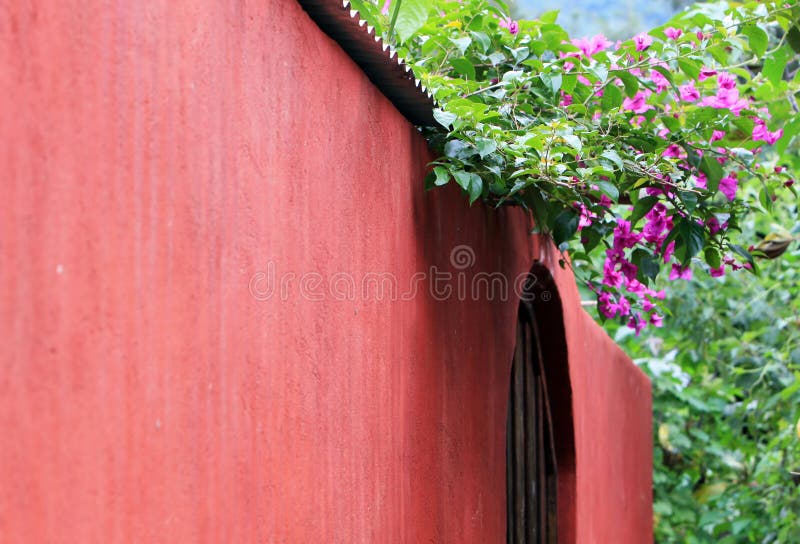 Red Wall stock image. Image of gate, solitude, flowers 3618173