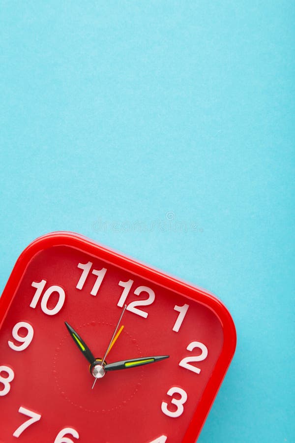 Red Wall Clock on Blue Background. Space for Text Stock Photo Image of alarm, blue 246365912