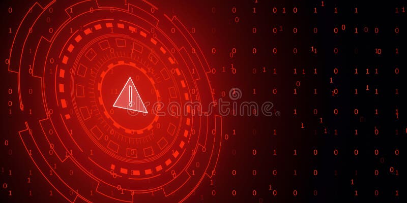 Red warning exclamation mark with digital binary code background. 3D Rendering vector illustration