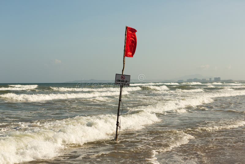 Red Warning Flag on the Beach of Vietnam Editorial Photo Image of