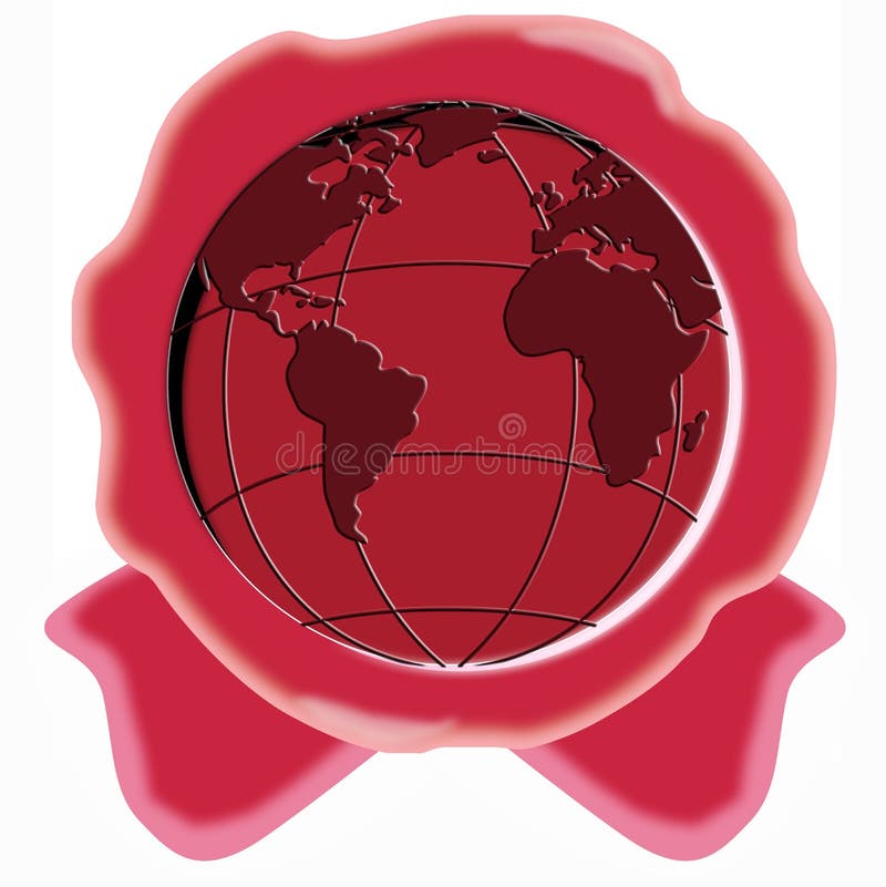 Red wax seal with globe