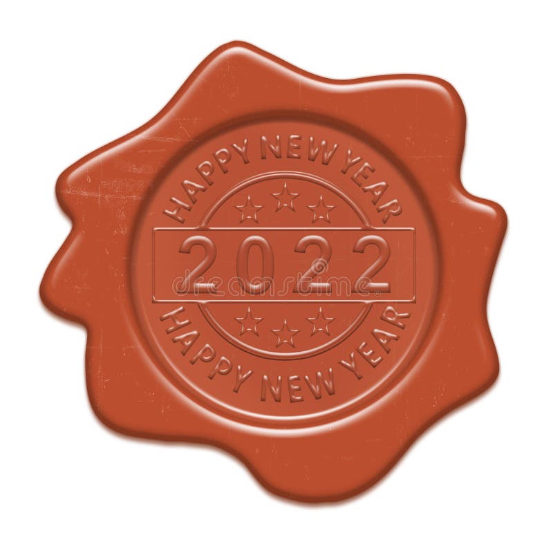 Red wax stamp seal with congratulations signs inside. 2022 Happy New Year