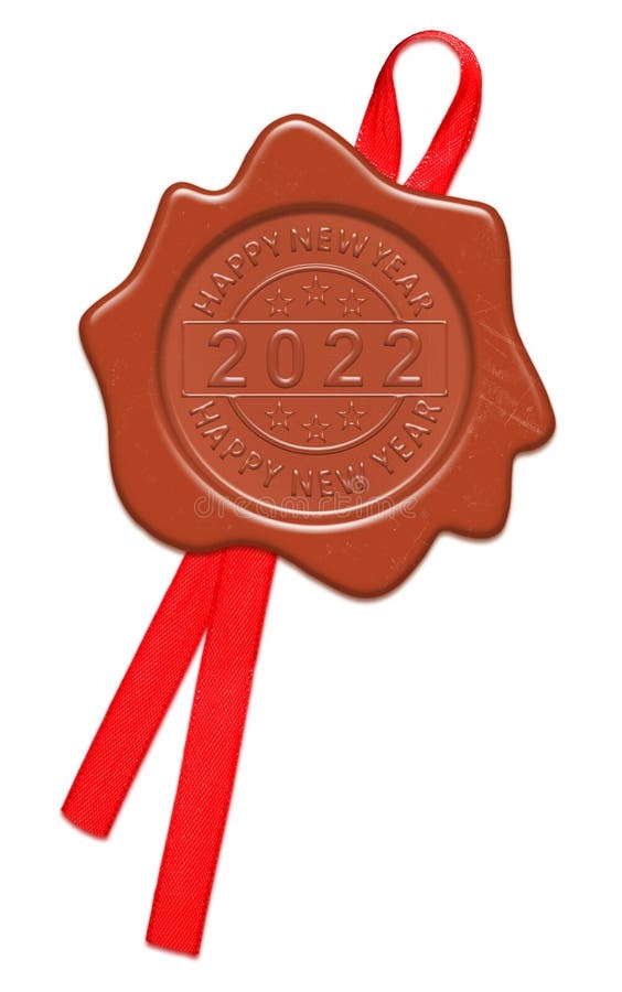 Red wax stamp seal with congratulations signs inside. 2022 Happy New Year