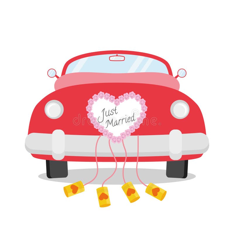 Just Married Couple in a Car Stock Illustration - Illustration of nuptial,  married: 223723699