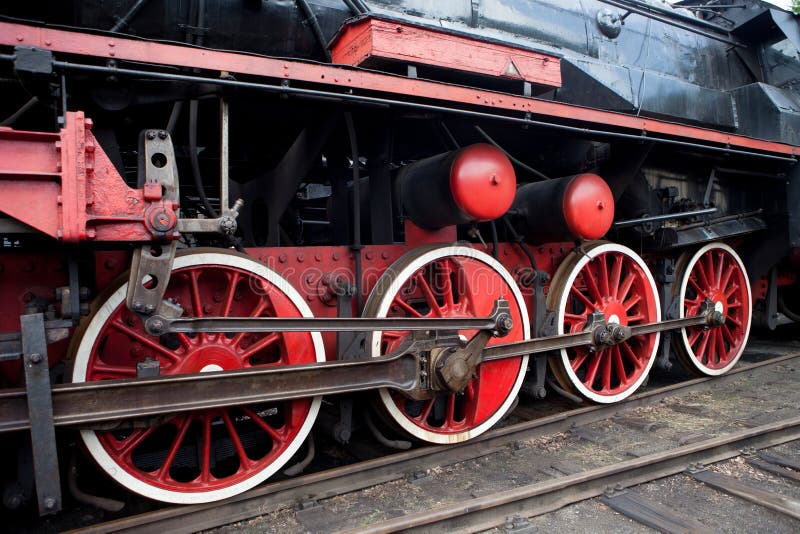 Red wheel on a steam train locomotive