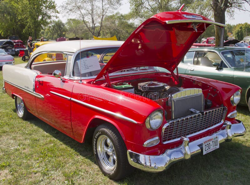Red White 1955 Chevy Bel Air Editorial Image - Image of auto, antique