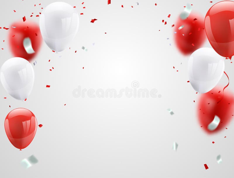 Red White balloons, confetti concept design August Happy Independence Day greeting background. Celebration Vector illustration. vector illustration Red White balloons, confetti concept design August Happy Independence Day greeting background. Celebration Vector illustration. vector illustration
