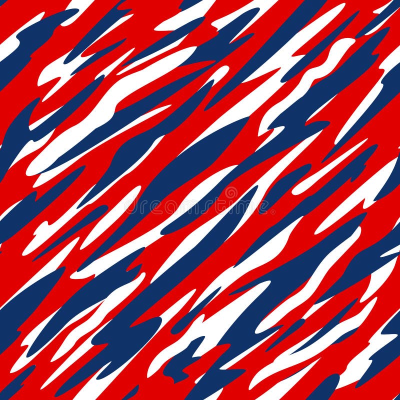 Red, White and Blue Patriotic Abstract Diagonal Camo Style Seamless Repeating Pattern Vector Illustration stock illustration