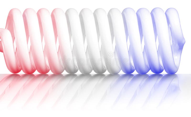 Red white and blue glass tube spiral with reflection. Red white and blue glass tube spiral with reflection