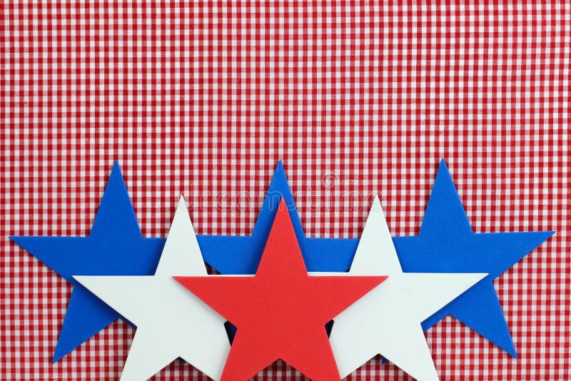 Red, white and blue stars border red checkered (gingham) background