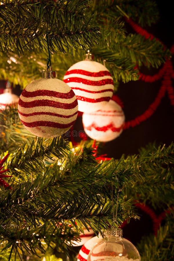 Red and White Christmas Tree with Ornaments Balls Stock Image Image of tree, hanging 47933247