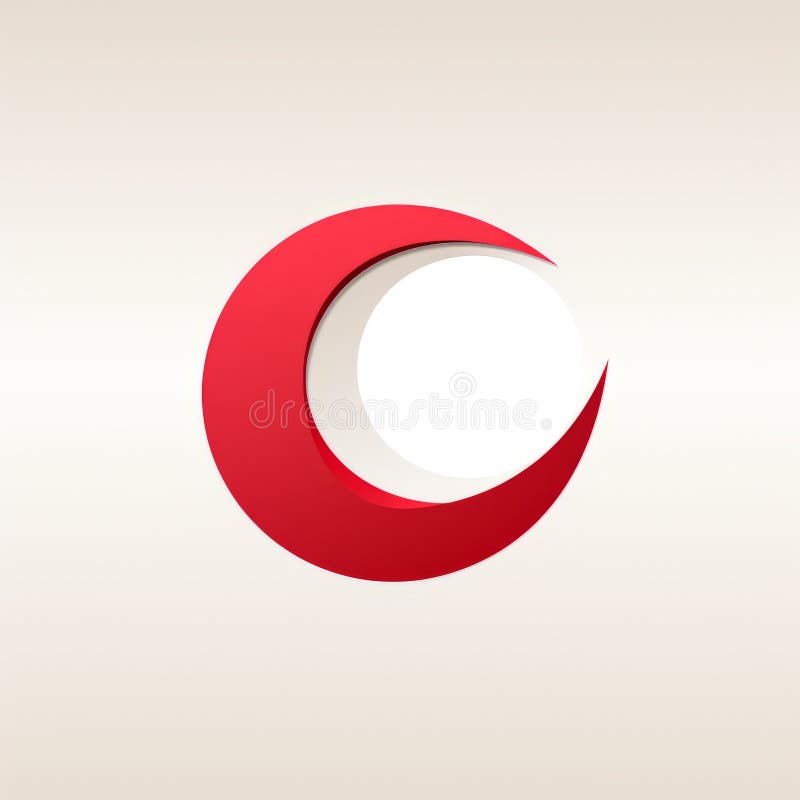 A Red and White Crescent Shaped Logo on a White Background Stock
