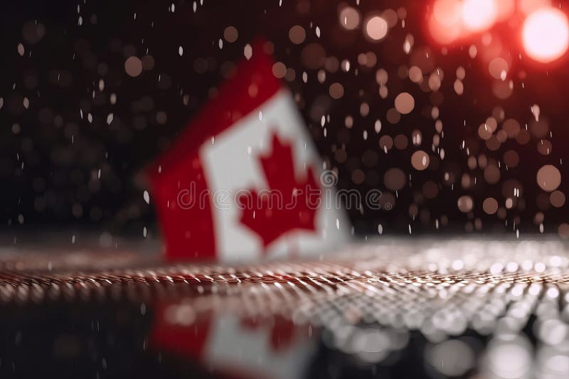 Fundal albastru și alb al steagului canadei minimaliste de redare 3d, cu simbol minim generativ stock illustration