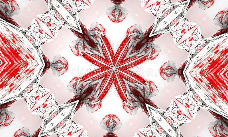 Red and white kaleidoscope star and cross with grey glowing edges vector illustration