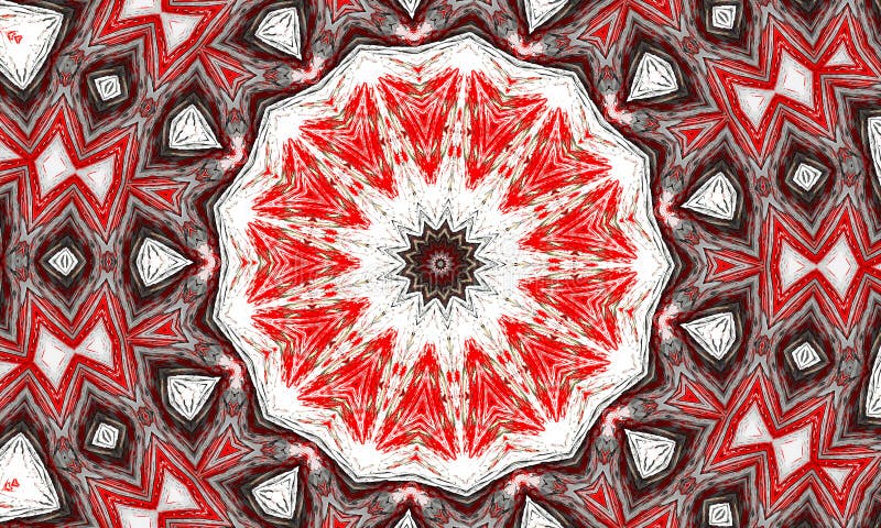Red and white kaleidoscope star and cross with grey glowing edges royalty free illustration