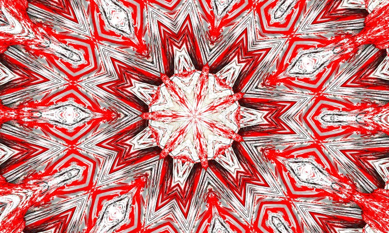 Red and white kaleidoscope star and cross with grey glowing edges royalty free illustration