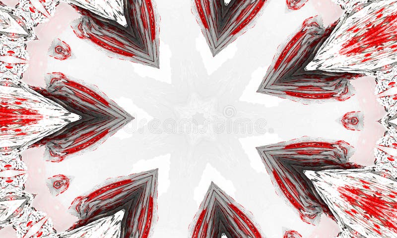 Red and white kaleidoscope star and cross with grey glowing edges royalty free illustration