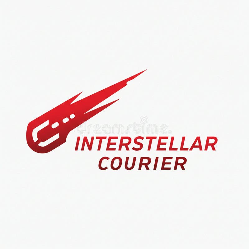 Red and white logo features an abstract, angular shape resembling a comet or vector illustration