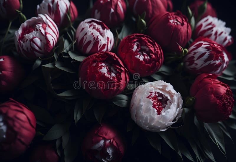 Red and white peonies stock illustration. Illustration of pink 273846299