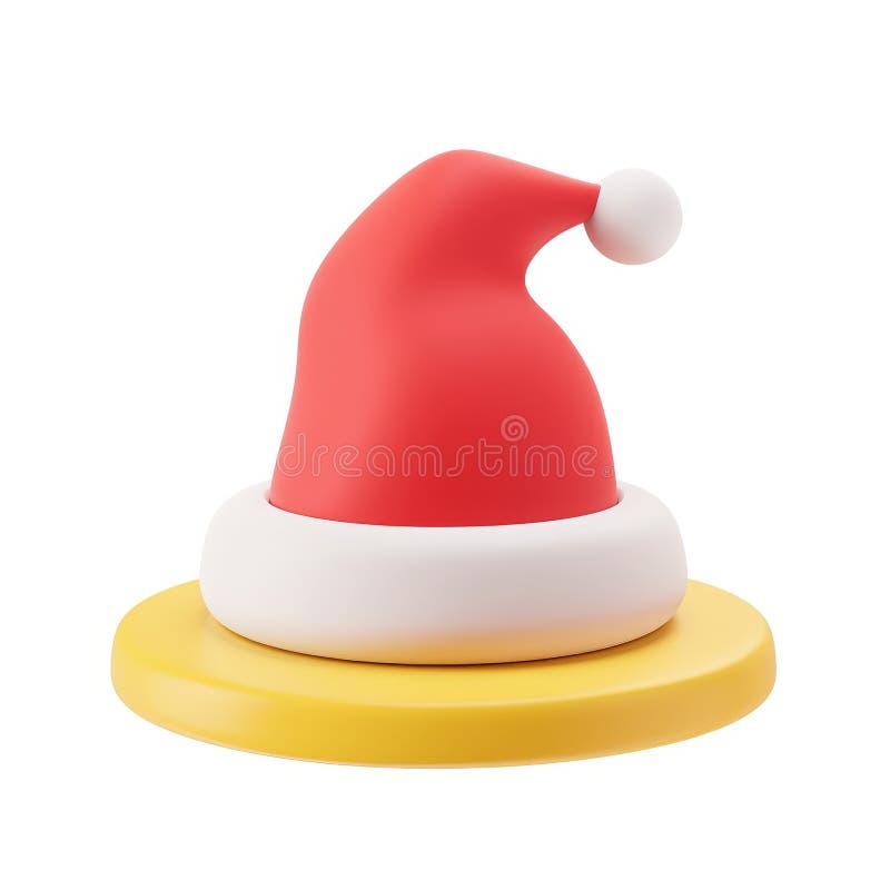 Red and White Santa Hat on Yellow Platform 3D Render stock abbildung