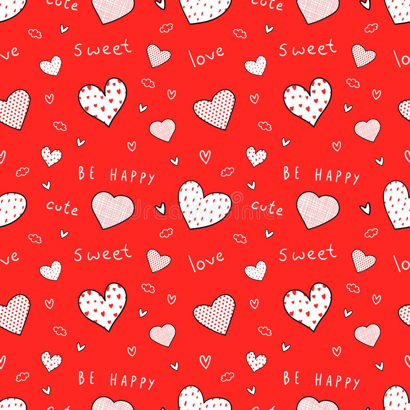 Red and white seamless pattern with hearts vector illustration