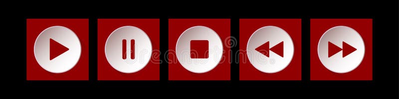 Red White Square Music Control Buttons Set Stock Vector Illustration Of Panel Black