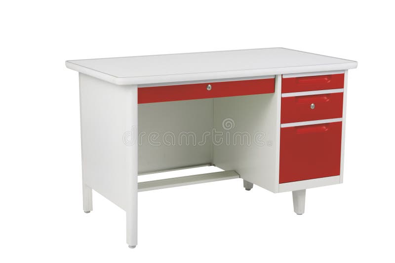 Red and White Steel Office Table with Drawers Furniture Isolated on White  Background Stock Photo - Image of color, office: 192378110