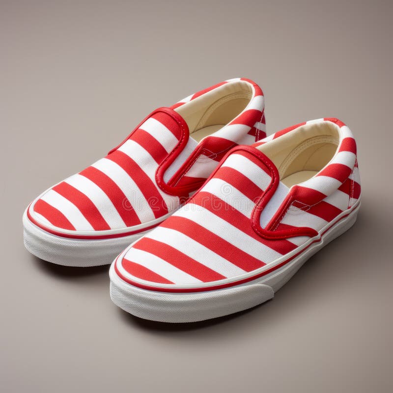 Red and White Striped Vans Classic Slip on Shoes Stock Illustration