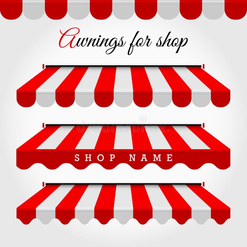 Red and White Striped Vector Awnings for Shop, Cafe. Window Canopy. Striped Awning Border. Advertising Design Elements royalty free illustration Red and White Striped Vector Awnings for Shop, Cafe. Window Canopy. Striped Awning Border. Advertising Design Elements royalty free illustration