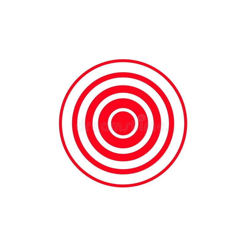 Red and white target icon with circular design and concentric rings in symmetrical pattern stock illustration