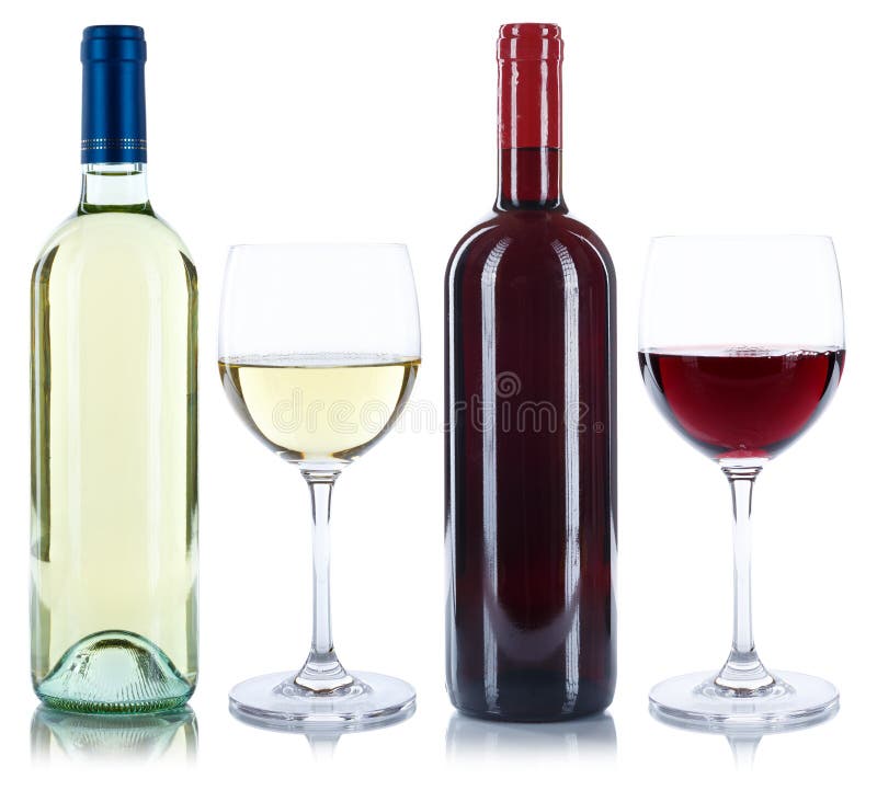 Red and white wine bottles glass alcohol drink isolated royalty free stock image Red and white wine bottles glass alcohol drink isolated royalty free stock image