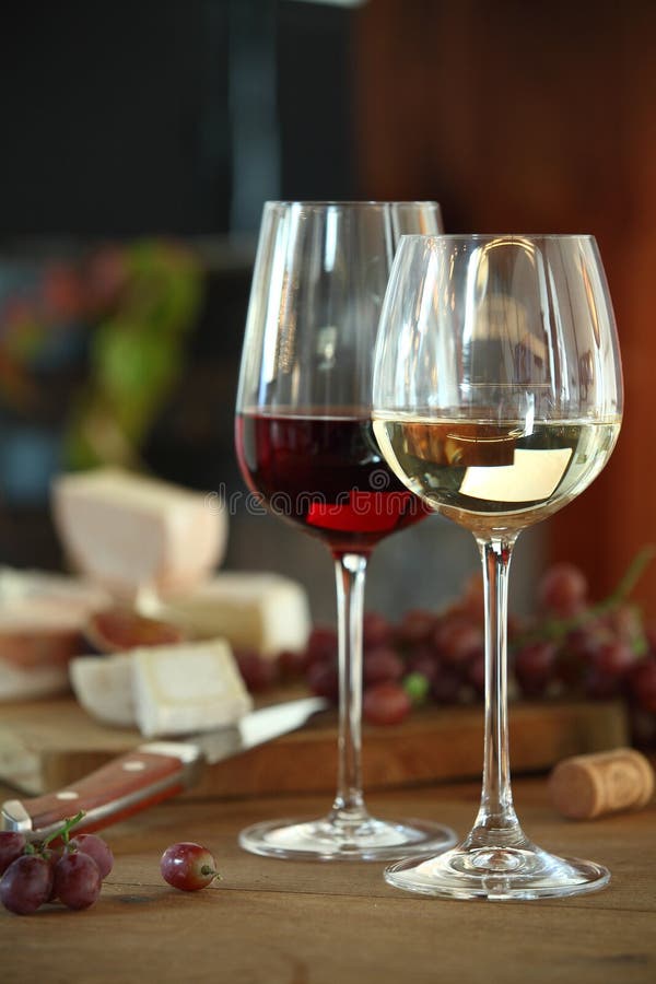 Two Glasses of White and Red Wine Stock Photo Image of