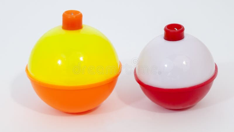 Red and White and Yellow, Orange Day-glo Fishing Bobbers Stock