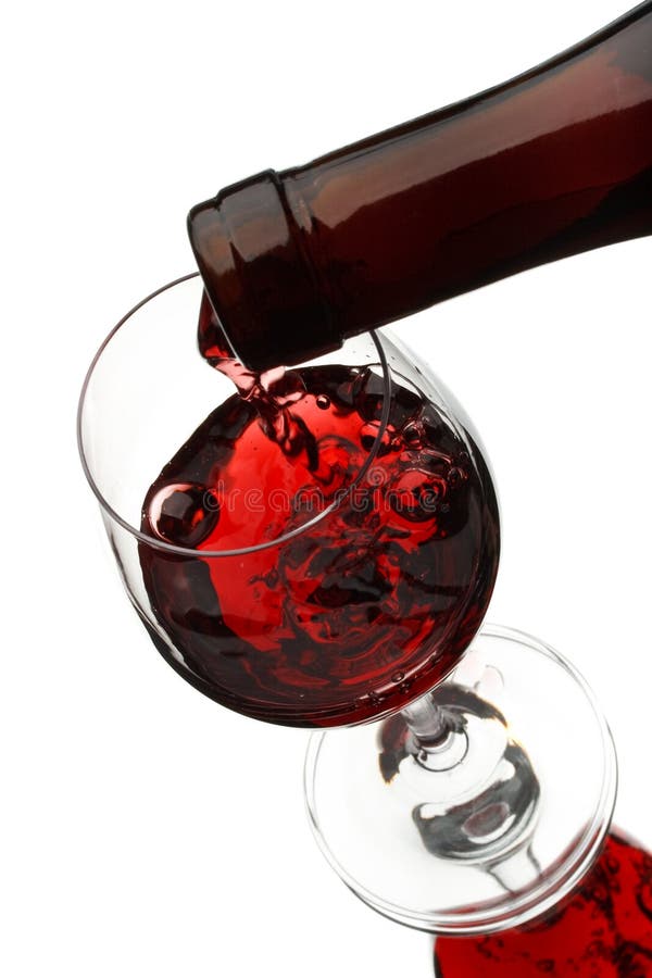 Bottle and Glass with Red Wine, Red Wine Splash, Wine Pouring on Table